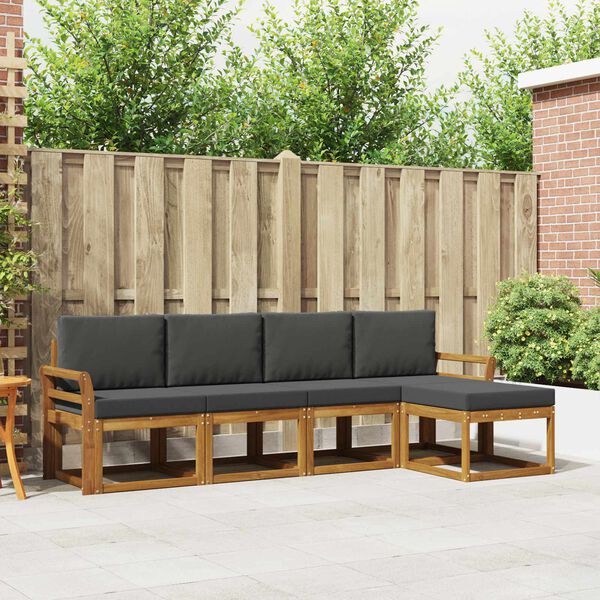 vidaXL K&uuml;lt&eacute;ri kanap&eacute; szett 5 pcs Term&eacute;szetes &eacute;s antracit T&ouml;m&ouml;r Ak&aacute;cfa