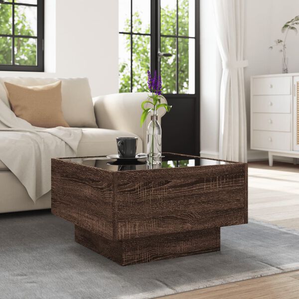 vidaXL barna tölgy szerelt fa dohányzóasztal LED-del 50 x 50 x 30 cm