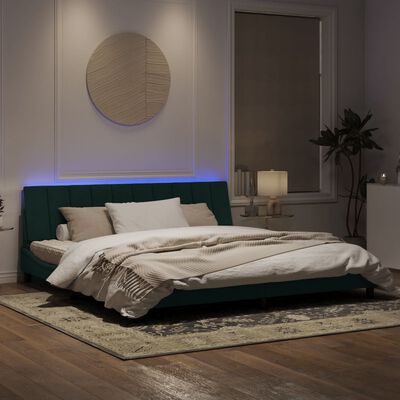 vidaXL sötétzöld bársony ágykeret LED-világítással 200 x 200 cm