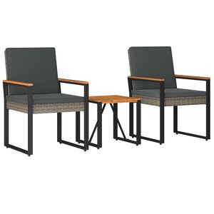 vidaXL K&uuml;lt&eacute;ri B&uacute;tor Szett 3 pcs Sz&uuml;rke &eacute;s s&ouml;t&eacute;tsz&uuml;rke polirattan