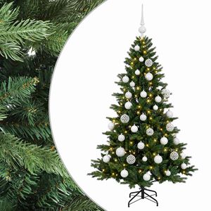 vidaXL Műkar&aacute;csonyfa g&ouml;mbbel 120 cm 150 LED Meleg feh&eacute;r PVC &eacute;s f&eacute;m