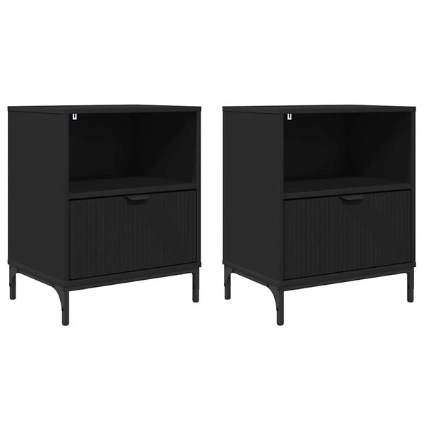 vidaXL &Eacute;jjeliszekr&eacute;ny fi&oacute;kkal 2 pcs Fekete 49 x 36 x 61 cm Faanyag