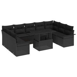 vidaXL Kerti Kanap&eacute; Szett p&aacute;rn&aacute;val p&aacute;rn&aacute;val 10 pcs Fekete Poly Rattan