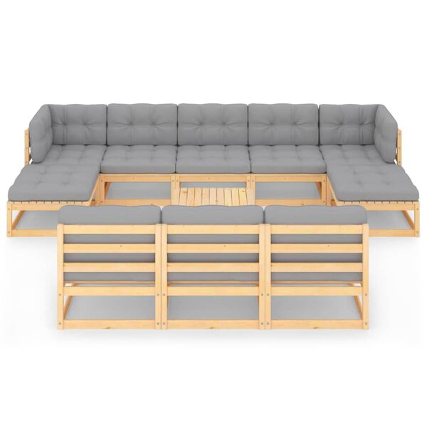 vidaXL 11 r&eacute;szes t&ouml;m&ouml;r fenyőfa kerti &uuml;lőgarnit&uacute;ra p&aacute;rn&aacute;kkal