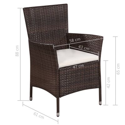 vidaXL barna polyrattan kültéri szék zsámollyal és párnákkal