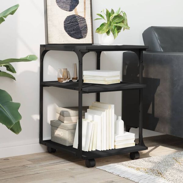 vidaXL 3 szintes fekete szerelt fa nyomtatóállvány 43 x 48 x 64 cm