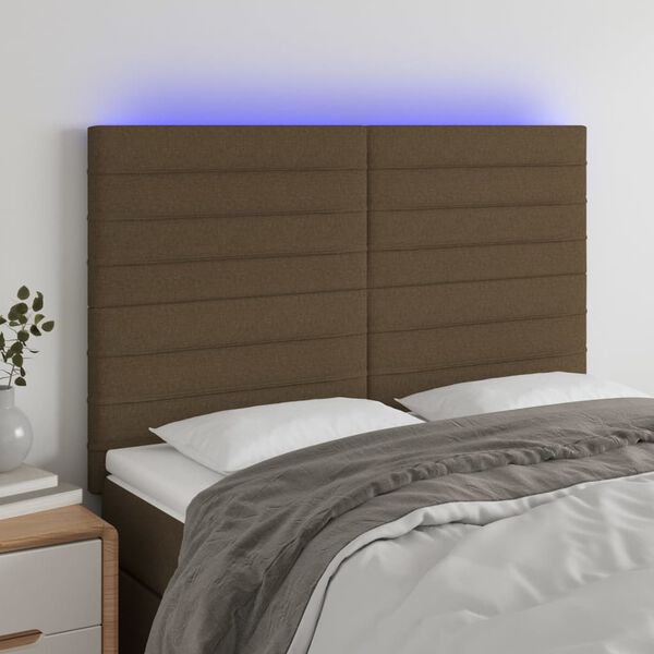 vidaXL s&ouml;t&eacute;tbarna sz&ouml;vet LED-es fejt&aacute;mla 144x5x118/128 cm