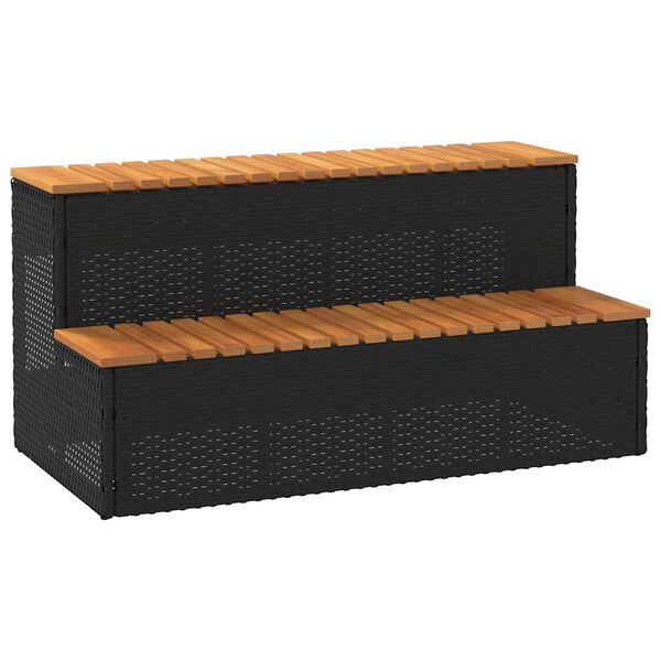 vidaXL pezsgőf&uuml;rdő l&eacute;pcső fekete 100x50x50,5 cm polyrattan &eacute;s ak&aacute;cfa