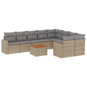 vidaXL 10 r&eacute;szes b&eacute;zs polyrattan kerti &uuml;lőgarnit&uacute;ra p&aacute;rn&aacute;val