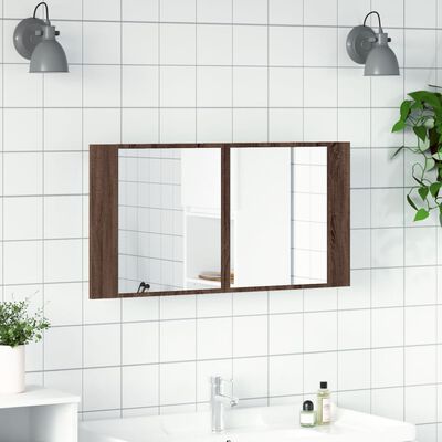 vidaXL barna tölgy akril LED-es tükrös fürdőszobaszekrény 90x12x45 cm