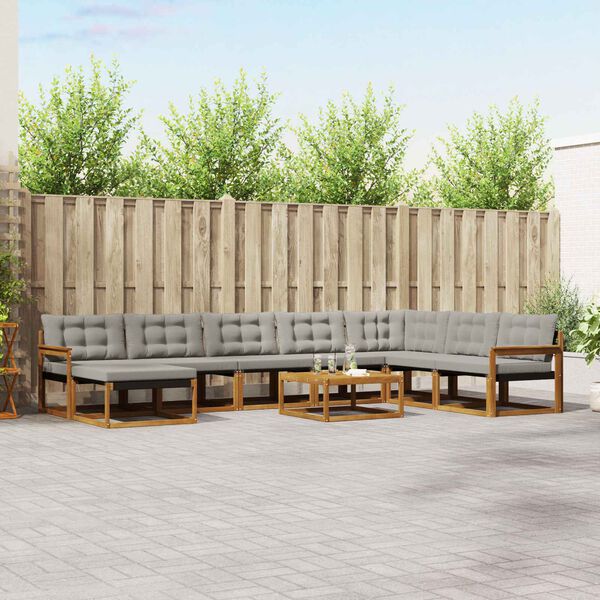 vidaXL K&uuml;lt&eacute;ri kanap&eacute; szett 9 pcs Term&eacute;szetes &eacute;s Vil&aacute;gossz&uuml;rke