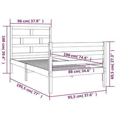 vidaXL szürke tömör fa ágykeret 90 x 190 cm (Single)