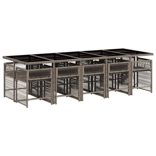 vidaXL 11 r&eacute;szes sz&uuml;rke polyrattan kerti &uuml;lőgarnit&uacute;ra p&aacute;rn&aacute;kkal