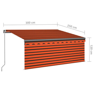 vidaXL narancssárga-barna manuális LED-es napellenző redőnnyel 3x2,5 m