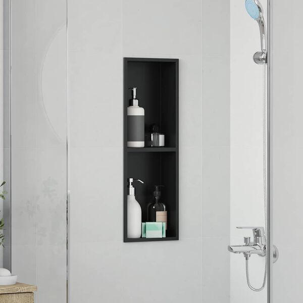 vidaXL Zuhany Niche Fekete 60 x 20 x 9,5 cm Rozsdamentes ac&eacute;l