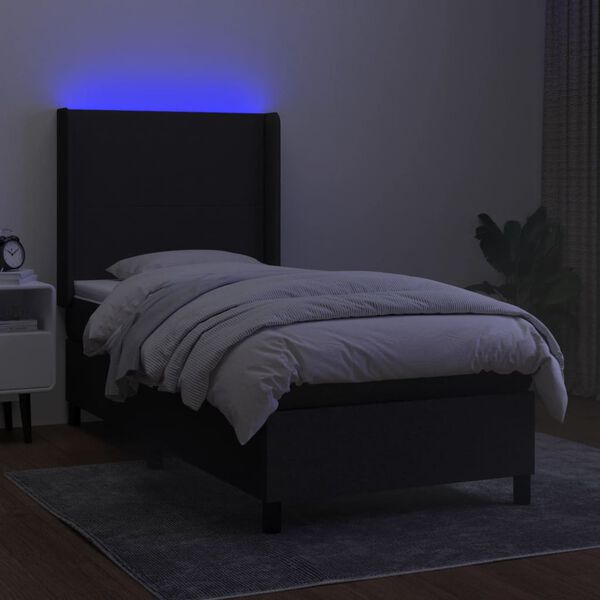vidaXL fekete sz&ouml;vet rug&oacute;s &eacute;s LED-es &aacute;gy matraccal 90x200 cm