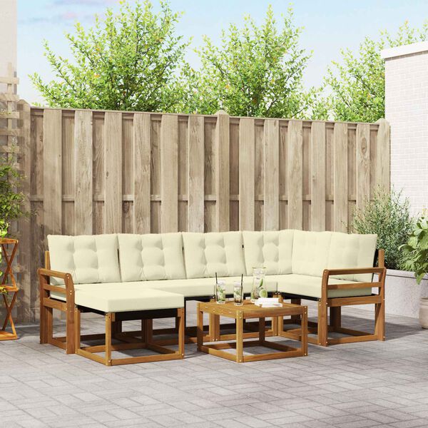 vidaXL K&uuml;lt&eacute;ri kanap&eacute; szett p&aacute;rn&aacute;val 7 pcs Term&eacute;szetes &eacute;s kr&eacute;msz&iacute;nű