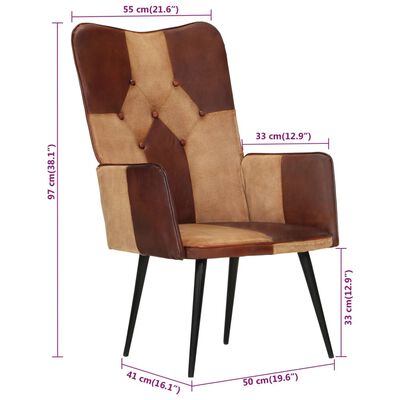 vidaXL barna valódi bőr szárnyas szék