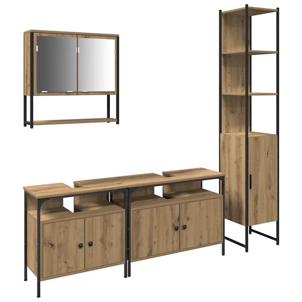 vidaXL F&uuml;rdőszoba b&uacute;tor szett polcokkal 4 pcs k&eacute;zműves t&ouml;lgy Faanyag