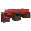 vidaXL 7 db barna polyrattan kerti kanap&eacute;garnit&uacute;ra p&aacute;rn&aacute;kkal