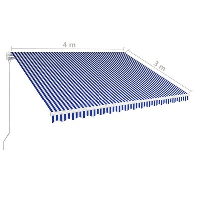 vidaXL kék és fehér kézzel kihúzható napellenző 400 x 300 cm