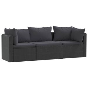vidaXL 3 darabos fekete polyrattan kerti &uuml;lőgarnit&uacute;ra p&aacute;rn&aacute;kkal
