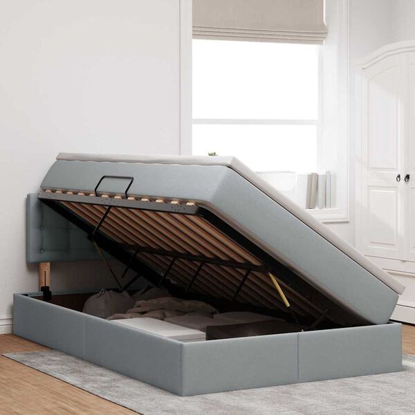 vidaXL Ágy tárolóval és matraccal Világosszürke 120 x 200 cm Faanyag