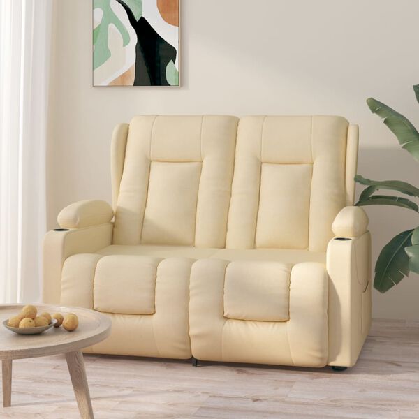 vidaXL 2 személyes krém szövet dönthető masszázsfotel pohártartóval