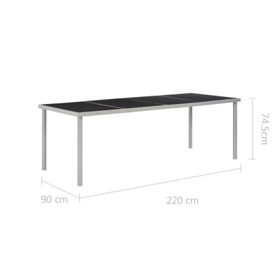 vidaXL fekete acél kerti asztal 220 x 90 x 74,5 cm