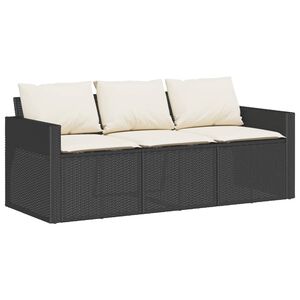 vidaXL fekete 3 szem&eacute;lyes polyrattan kerti kanap&eacute; p&aacute;rn&aacute;kkal