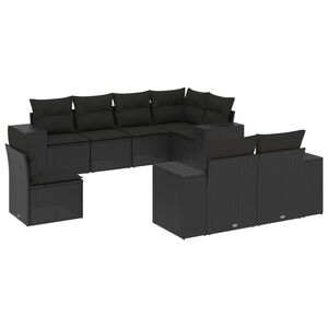 vidaXL 8 r&eacute;szes fekete polyrattan kerti &uuml;lőgarnit&uacute;ra p&aacute;rn&aacute;kkal