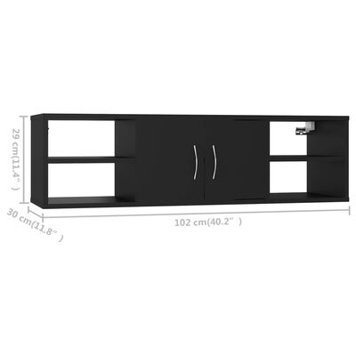 vidaXL fekete forgácslap fali polc 102 x 30 x 29 cm