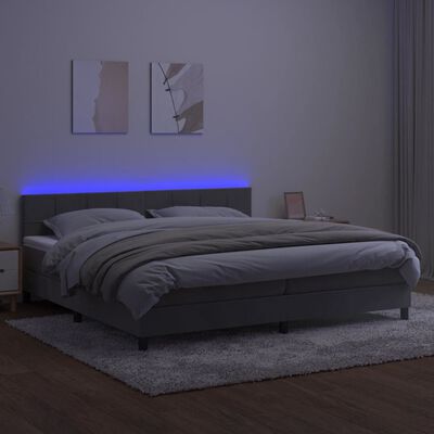 vidaXL világosszürke bársony rugós és LED-es ágy matraccal 200x200 cm