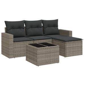 vidaXL 5 r&eacute;szes sz&uuml;rke polyrattan kerti &uuml;lőgarnit&uacute;ra p&aacute;rn&aacute;kkal
