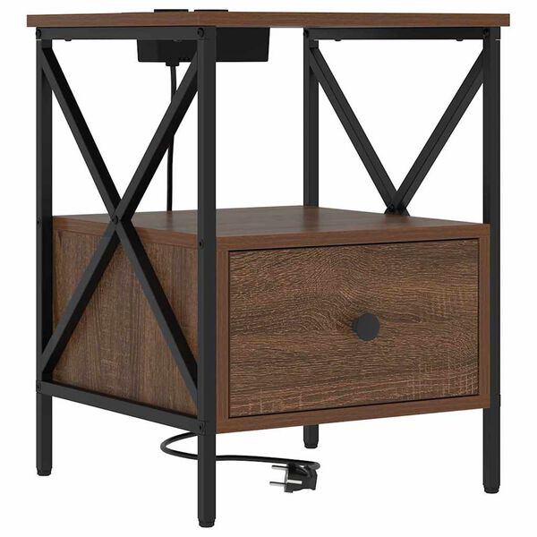 vidaXL &Eacute;jjeliszekr&eacute;ny fi&oacute;kkal Barna T&ouml;lgy 41,5 x 40,5 x 55 cm Faanyag