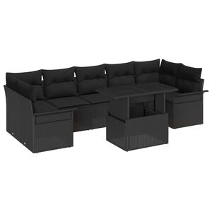 vidaXL Kerti Kanap&eacute; Szett p&aacute;rn&aacute;val t&aacute;rol&oacute;val 8 pcs Fekete Poli rattan