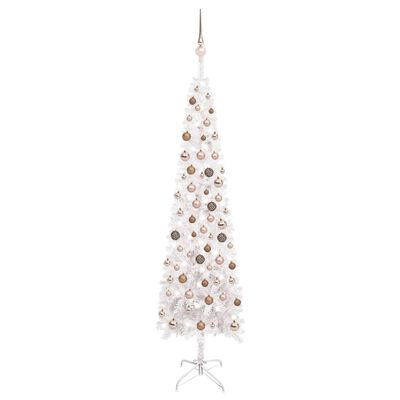 vidaXL fehér megvilágított vékony karácsonyfa gömb szettel 210 cm