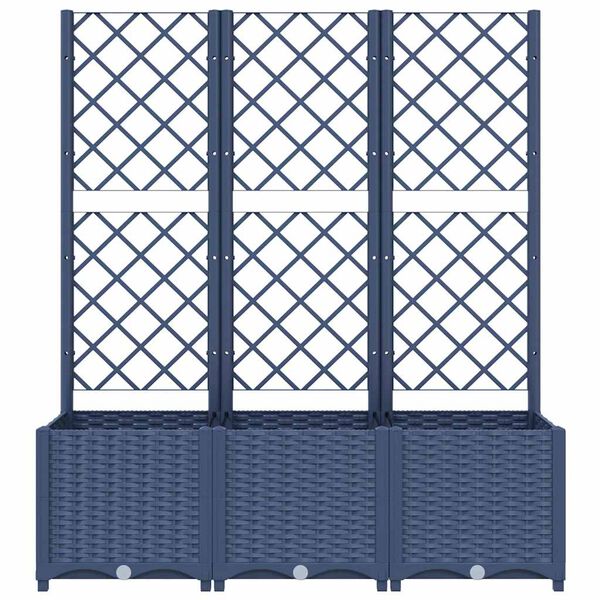 vidaXL kékszürke PP rácsos kerti ültetőláda 120 x 40 x 136 cm