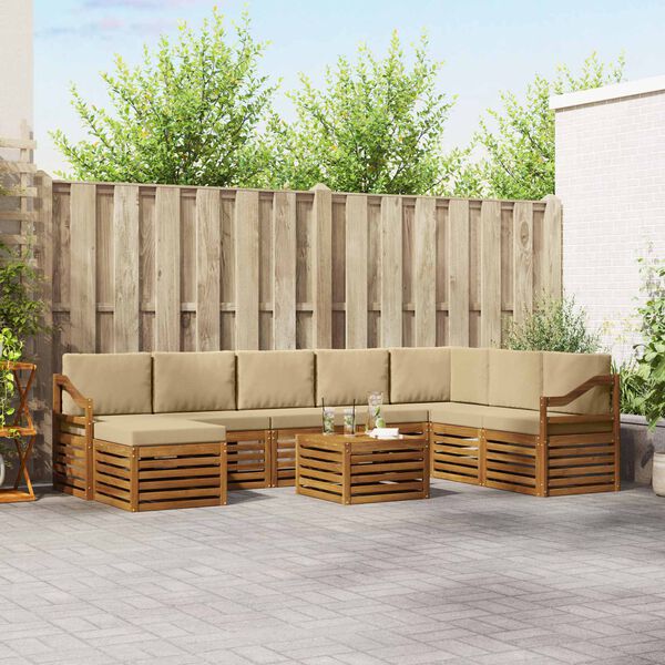 vidaXL Szegment&aacute;lt kanap&eacute; szett 9 pcs Term&eacute;szetes &eacute;s b&eacute;zs T&ouml;m&ouml;r Ak&aacute;cfa