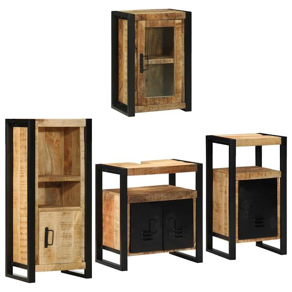 vidaXL F&uuml;rdőszoba b&uacute;tor szett t&aacute;rol&oacute;val 4 pcs Barna Szil&aacute;rd Mang&oacute;f&aacute;ba