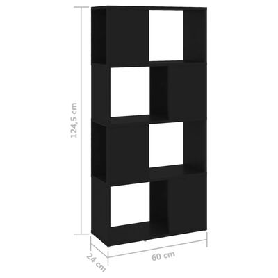 vidaXL fekete forgácslap térelválasztó könyvszekrény 60 x 24 x 124,5 cm