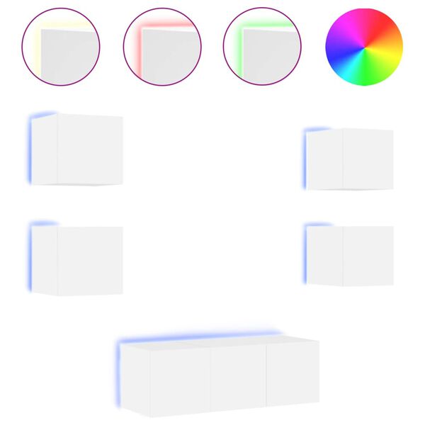 vidaXL 6 darab fehér szerelt fa fali TV-bútor LED-del