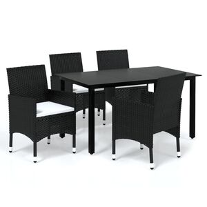 vidaXL 5 r&eacute;szes fekete polyrattan kerti &eacute;tkezőgarnit&uacute;ra p&aacute;rn&aacute;kkal