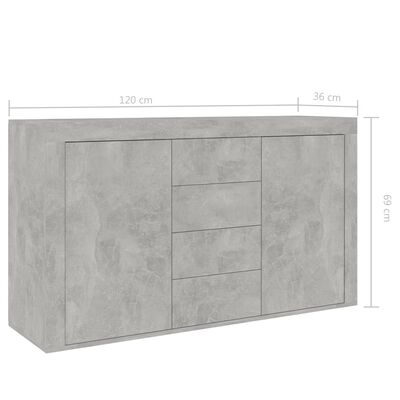 vidaXL betonszürke forgácslap tálalószekrény 120 x 36 x 69 cm