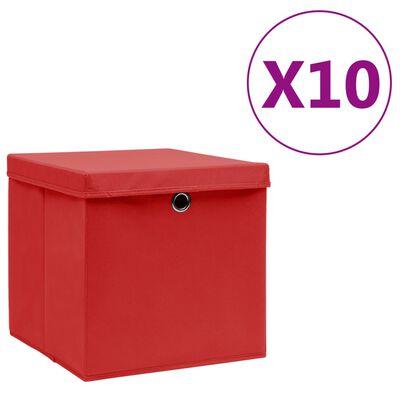 vidaXL 10 db piros fedeles tárolódoboz 28 x 28 x 28 cm