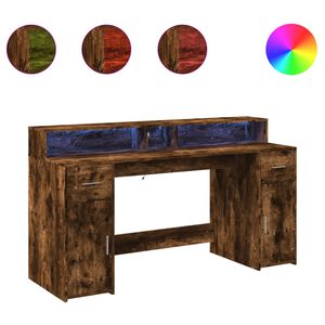 vidaXL f&uuml;st&ouml;s t&ouml;lgy sz&iacute;nű szerelt fa &iacute;r&oacute;asztal LED-ekkel 160x55x91 cm