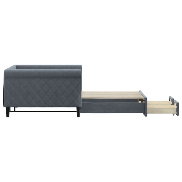 vidaXL sötétszürke kihúzható bársony heverő fiókkal 100 x 200 cm