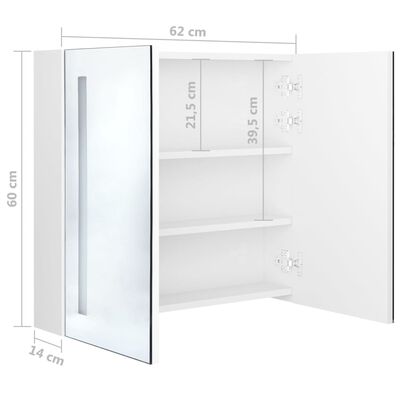 vidaXL fényes fehér LED-es tükrös fürdőszobaszekrény 62 x 14 x 60 cm