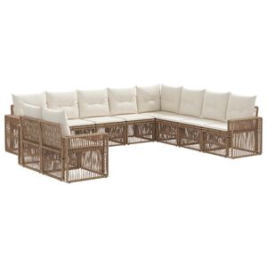 vidaXL Kerti Kanap&eacute; Szett 10 pcs Beige &eacute;s Kr&eacute;msz&iacute;nű polirattan