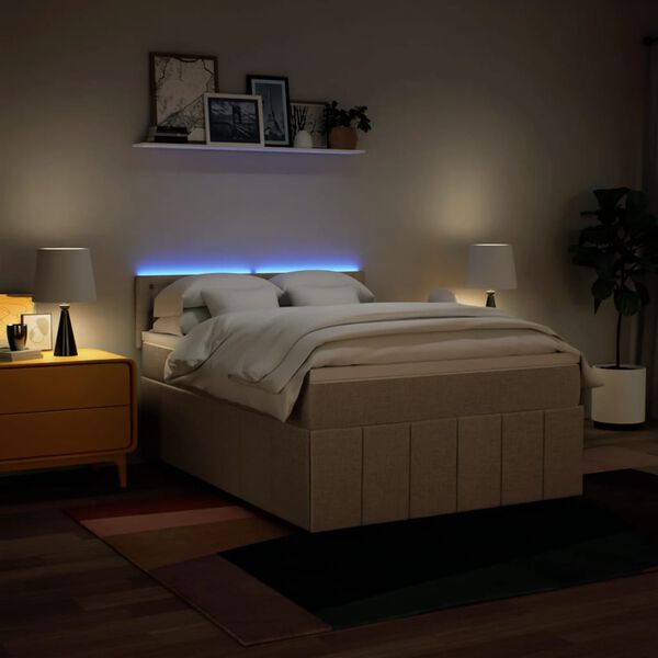 vidaXL kr&eacute;msz&iacute;nű sz&ouml;vet rug&oacute;s &aacute;gy matraccal 140 x 200 cm